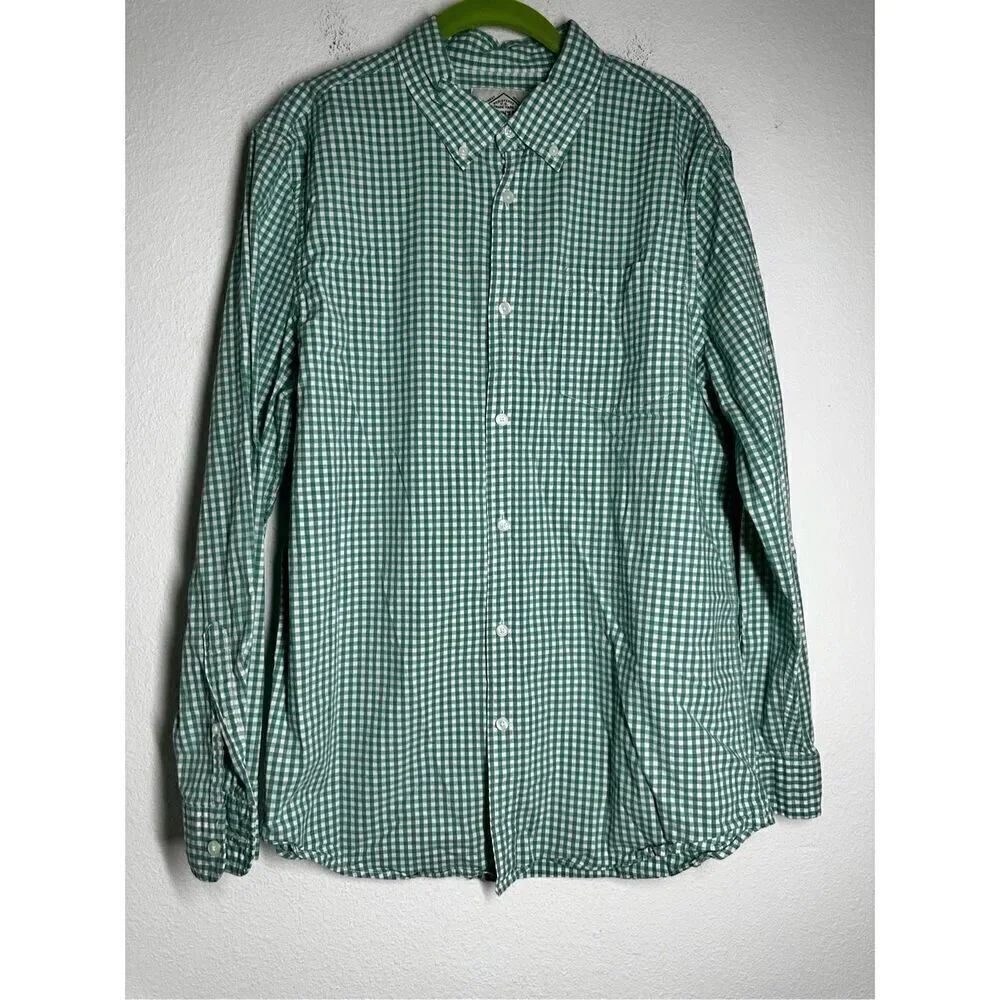 St.Johns Bay Mens Green Gingham Plaid Long Sleeve Shirt Comfort Flex Sz L
